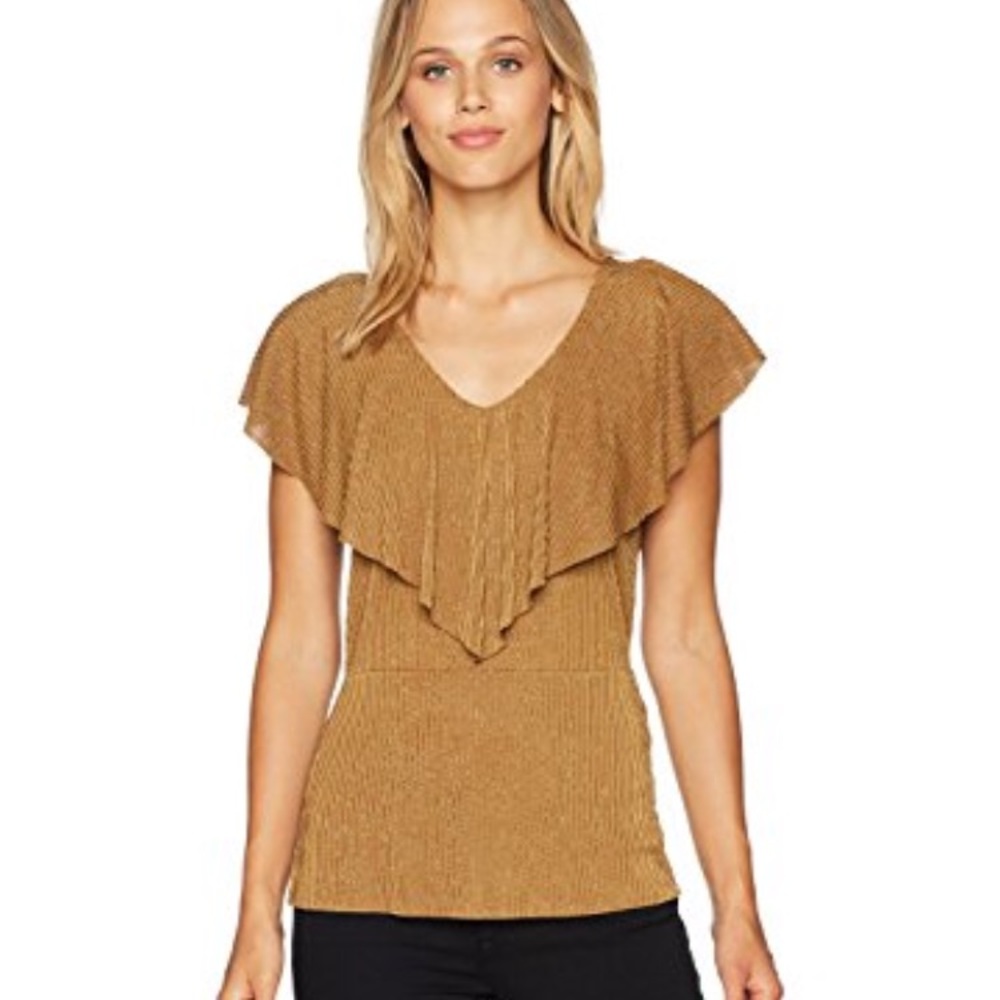 Adrianna Papell Sparkle Stripe Ruffle Top