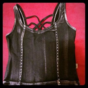 Jean Stretchy Crop Top with zipper. Virgin Only