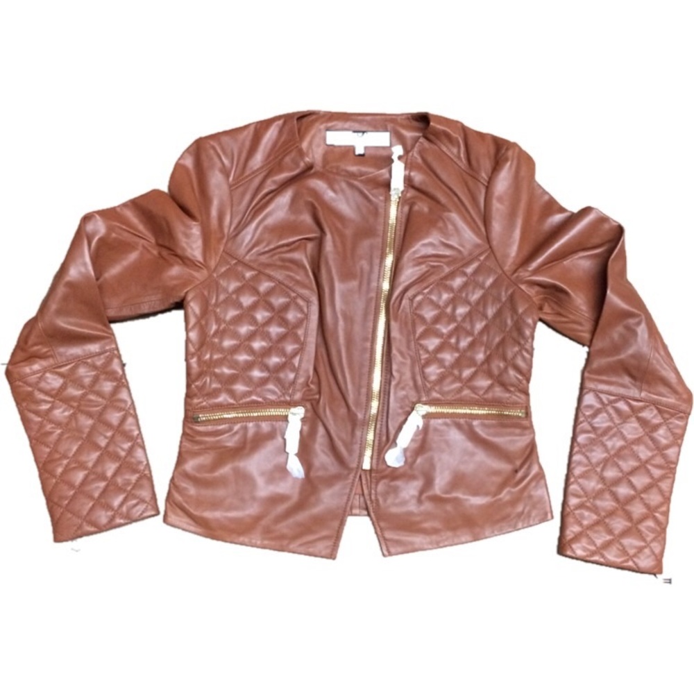 Womens 100% leather lining jacket,cognac Nwt