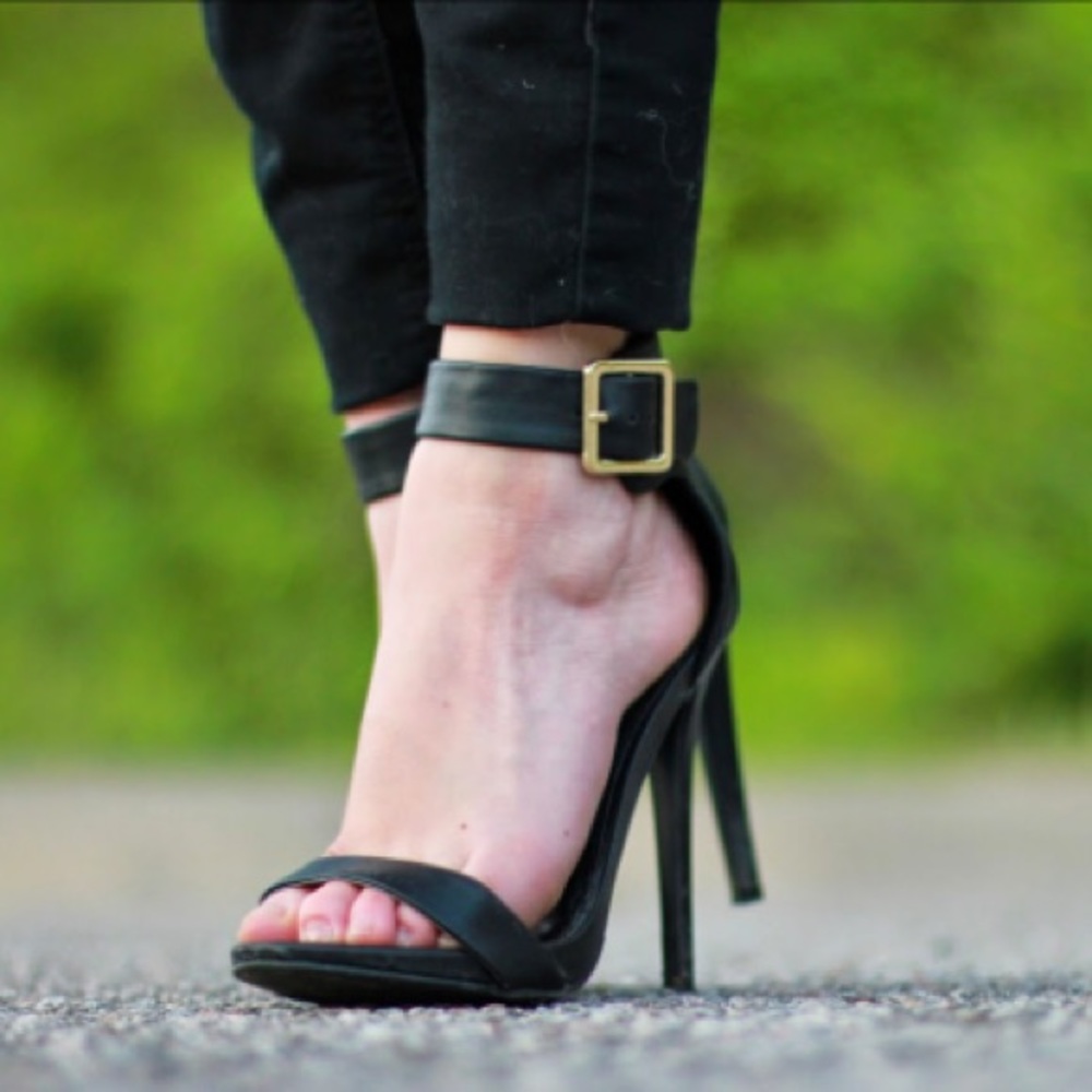 Black ankle strap heels