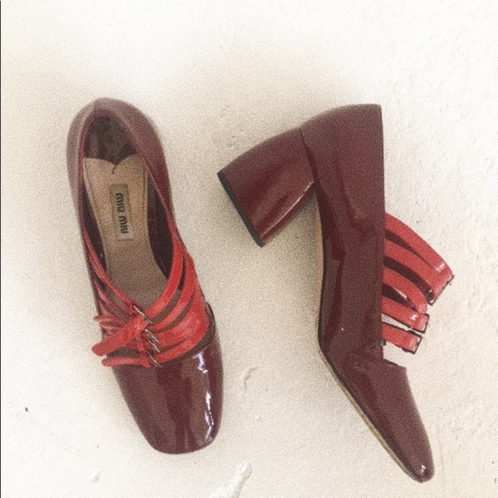 Miu miu red patent leather heels with straps