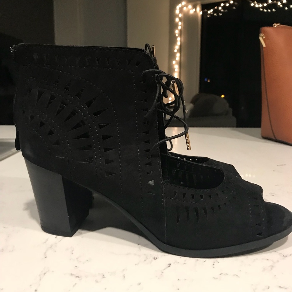 Black open toe cut-out booties