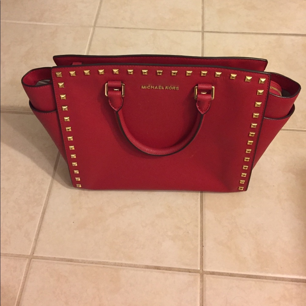 Red Studded Michael Kors Large Selma Purse