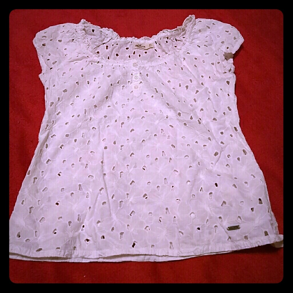 Hollister white cut out flowery top/blouse