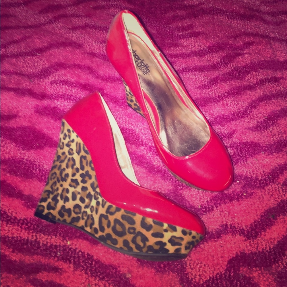 Sexy red & cheetah pin up, rockability wedges - Picture 1 of 6