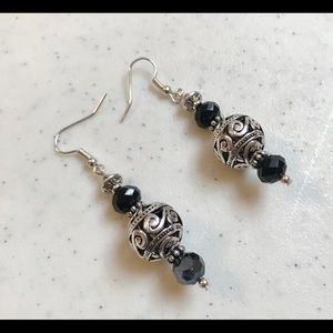 Handmade Silver & Black Filigree Earrings 2” Long
