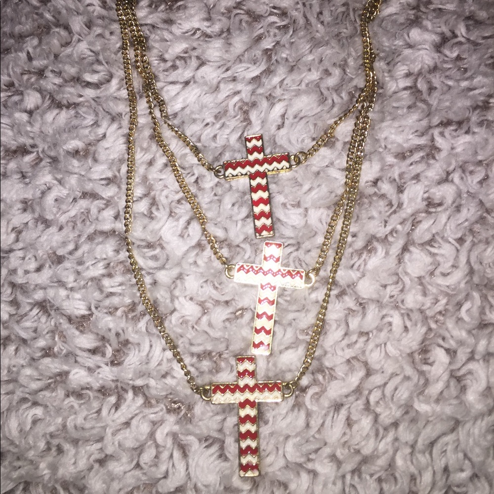 Maroon and White Three strand Necklace