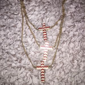 Maroon and White Three strand Necklace