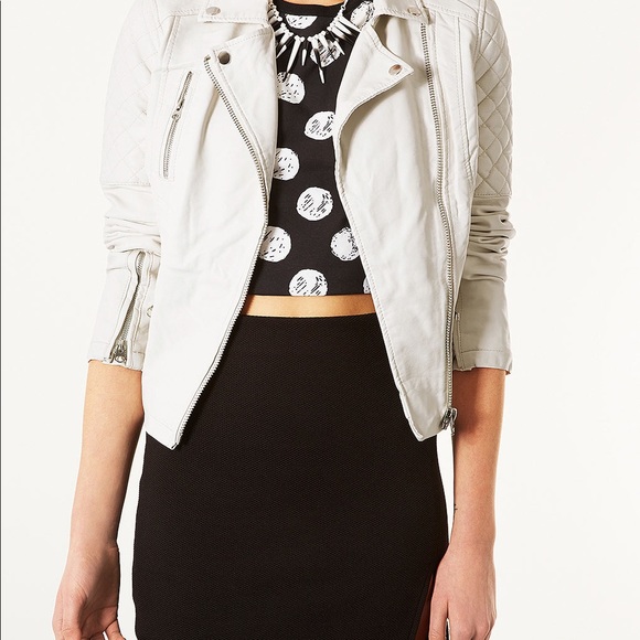 topshop white leather jacket
