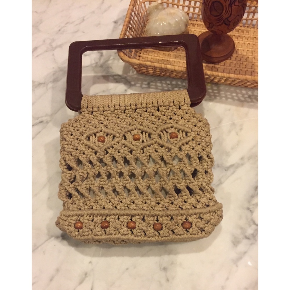 Vintage 70's Macrame Beaded Boho Purse