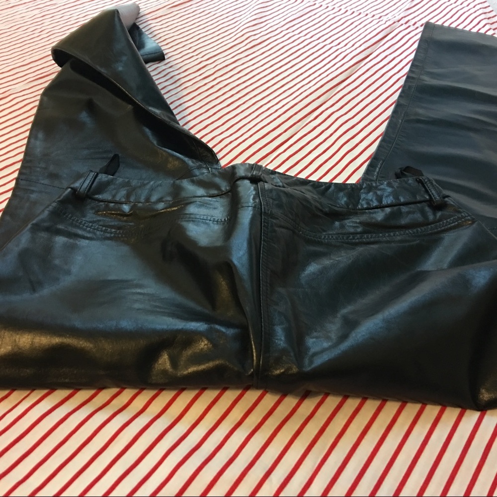 Ladies black leather jeans