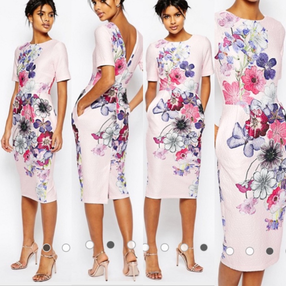 Textured Wiggle Dress with Floral Placement