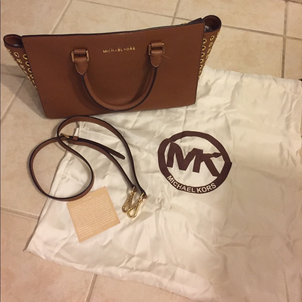Michael Kors Brown Selma Bag with gold accents