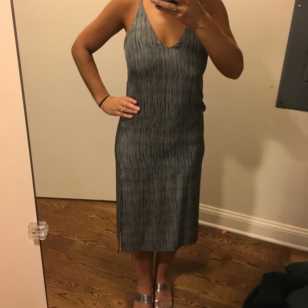 Silk theory black and white striped dress