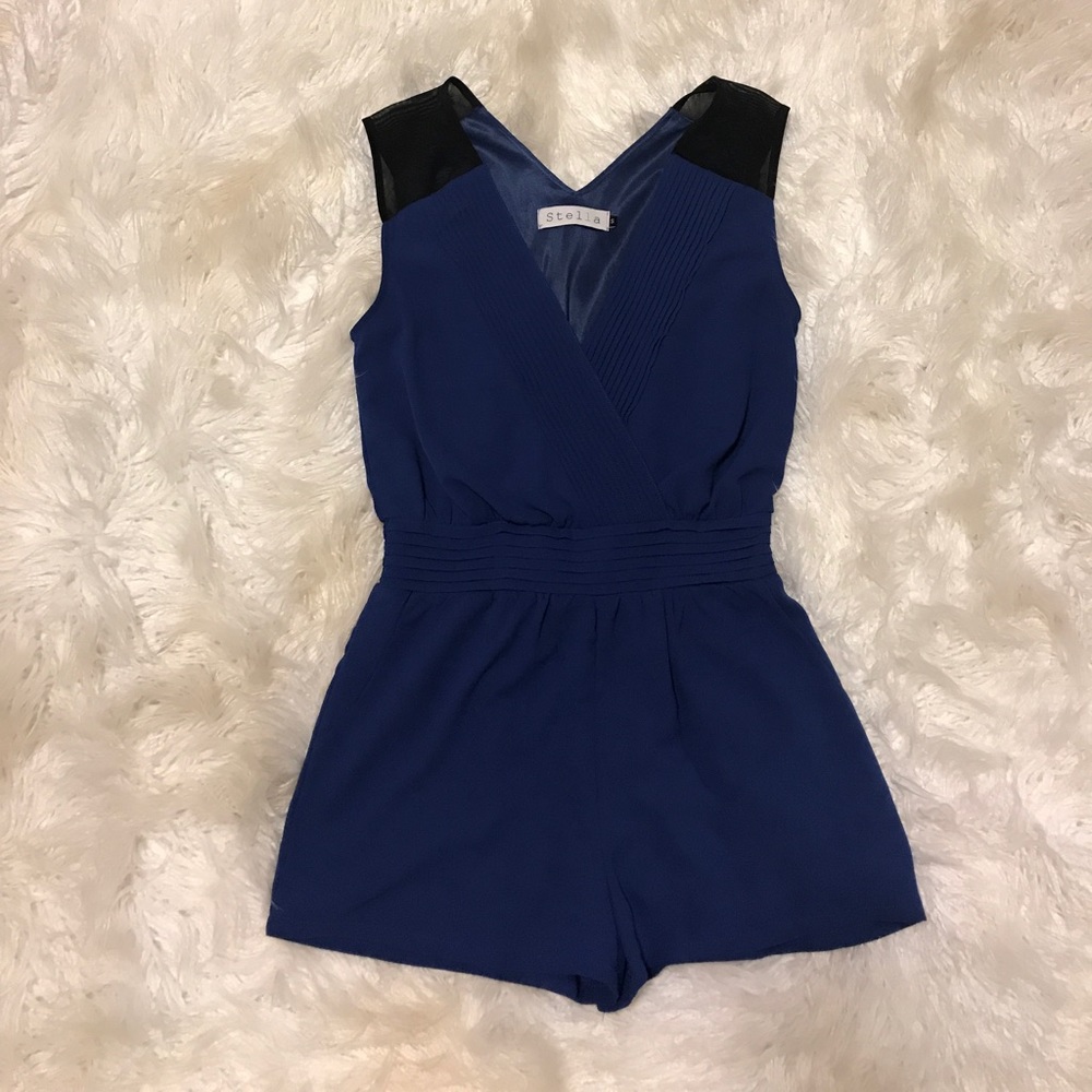 Navy Blue Romper with Black Mesh