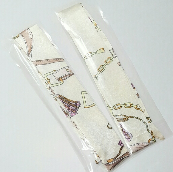 New 2pcs D-Ring Pearl Tassel Satin Scarves - Picture 2 of 4