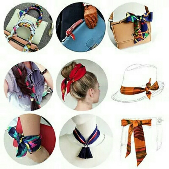 New 2pcs D-Ring Pearl Tassel Satin Scarves - Picture 3 of 4