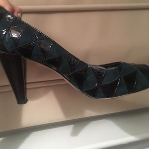 Franco Sarto navy suede leather peep toe heels