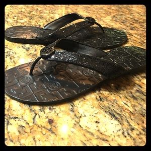 Tory Burch Black Glitter Thora Sandal Size 9M
