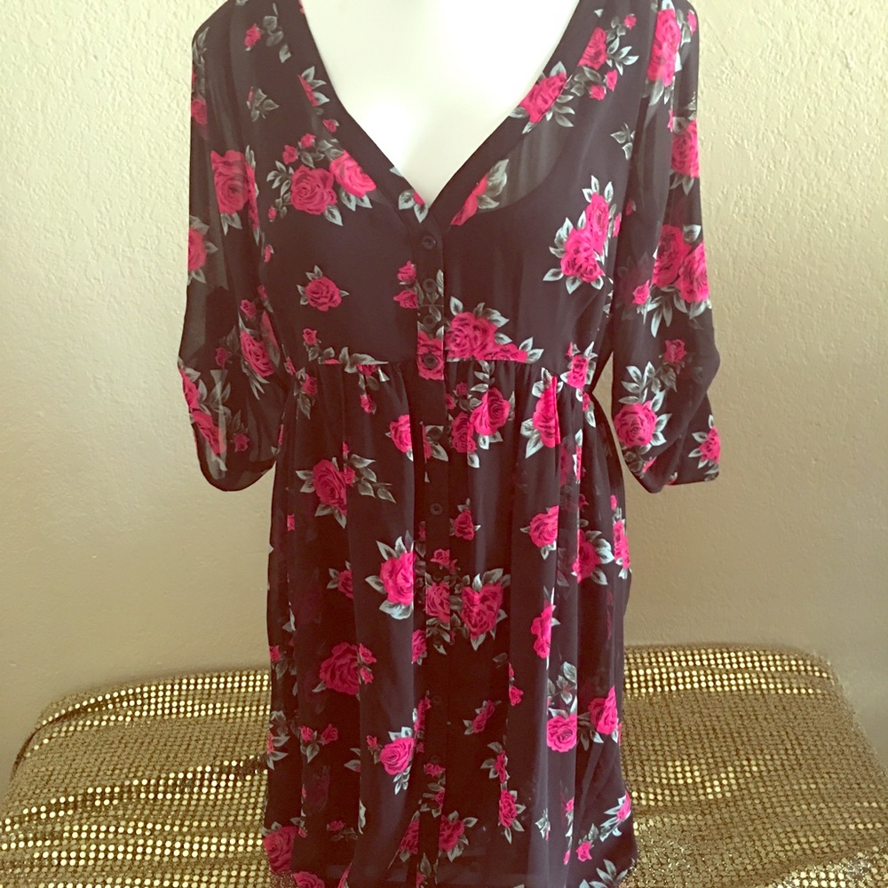 Rose Print Shirt Dress