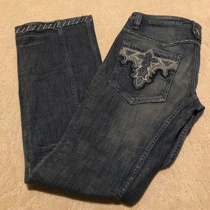 ANTIK DENIM white & navy blue stitching denim