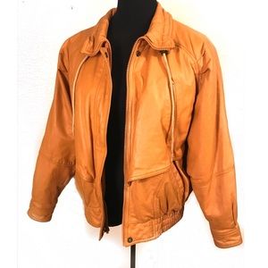 Vintage mustard 100% leather bomber jacket