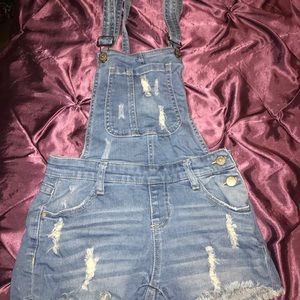 Denim overall shorts