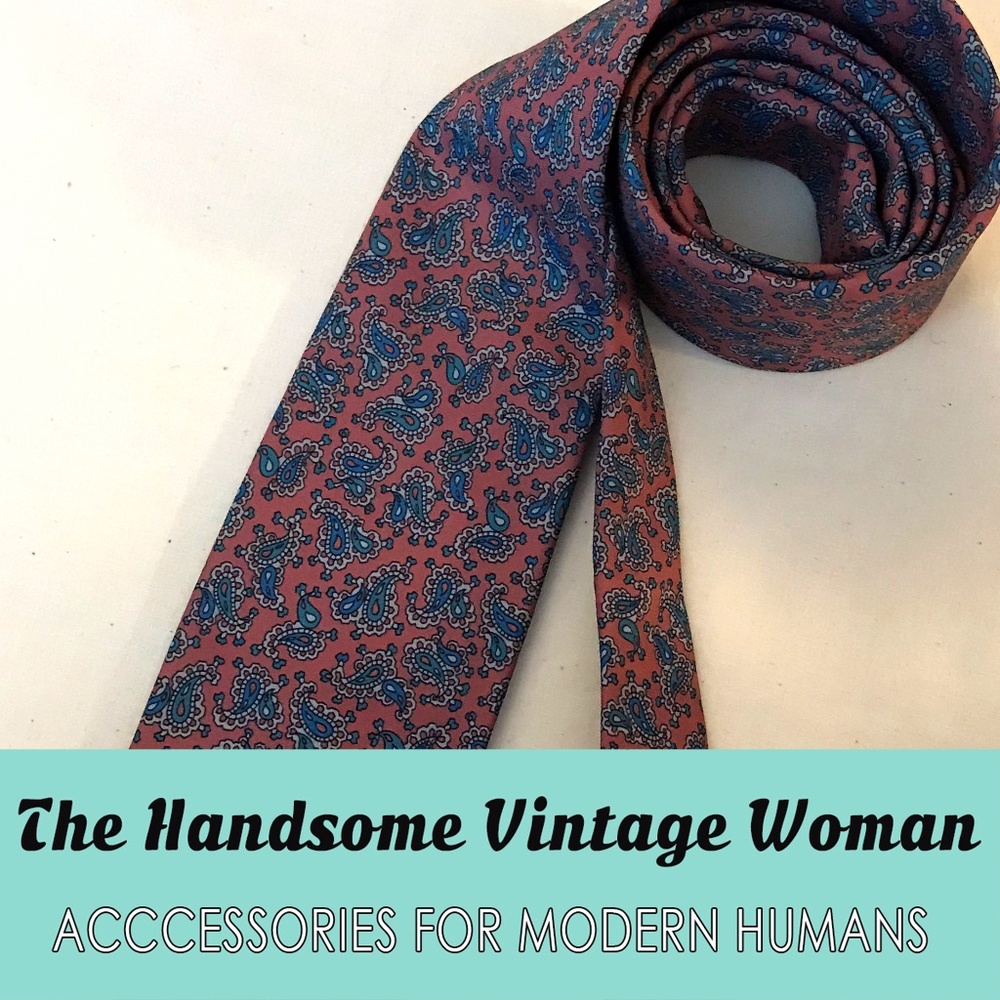 Small Paisley Pink and Baby Blue Vintage Tie
