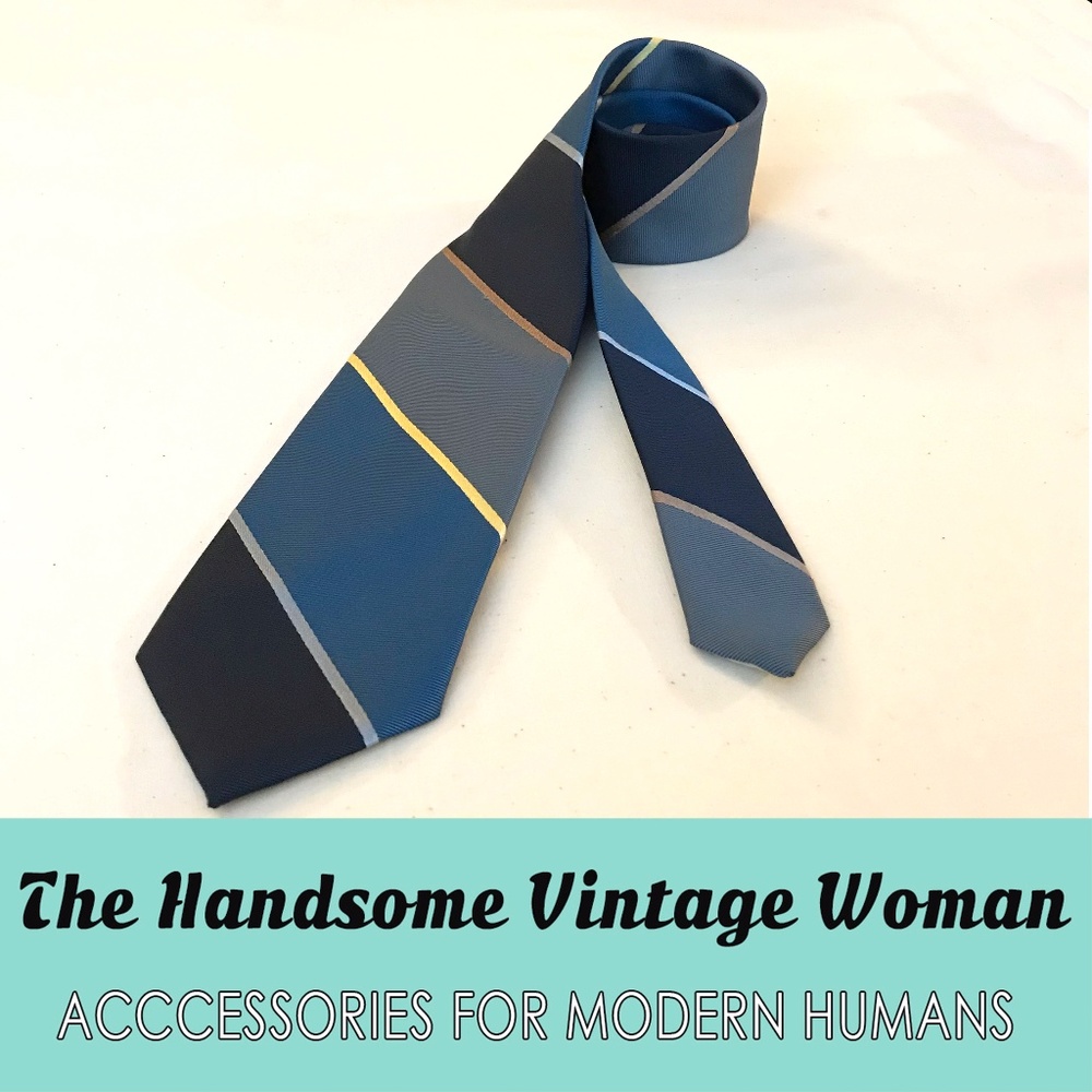 1970s Vintage Blue Diagonal Stripe Tie