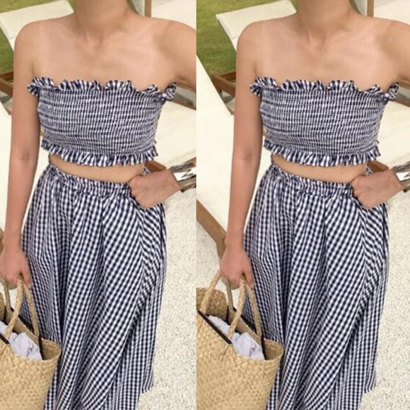 Gina Gingham Crop Top / A-line Skirt Set - Picture 2 of 4