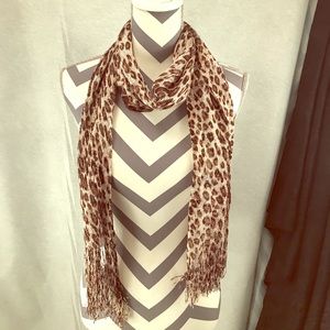 Animal print brown tan silver mesh scarf