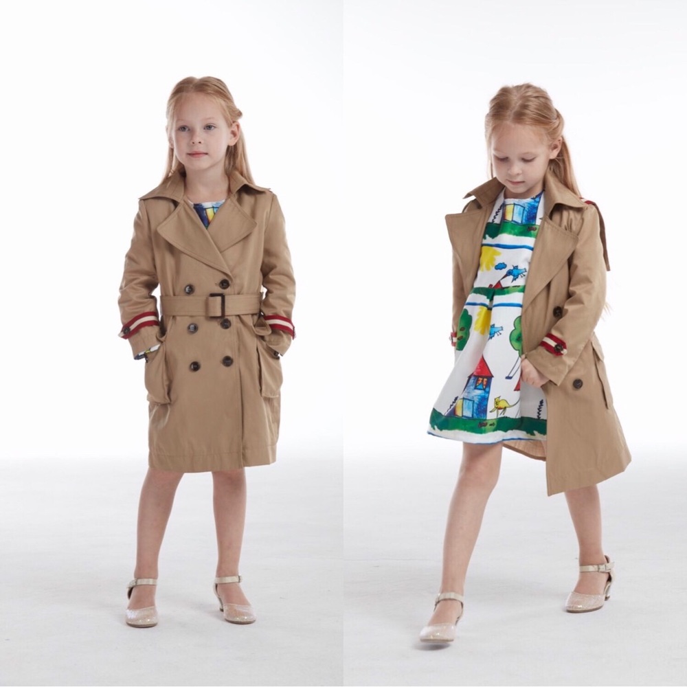 Girls Heritage Twill striped trench coat - Picture 2 of 8