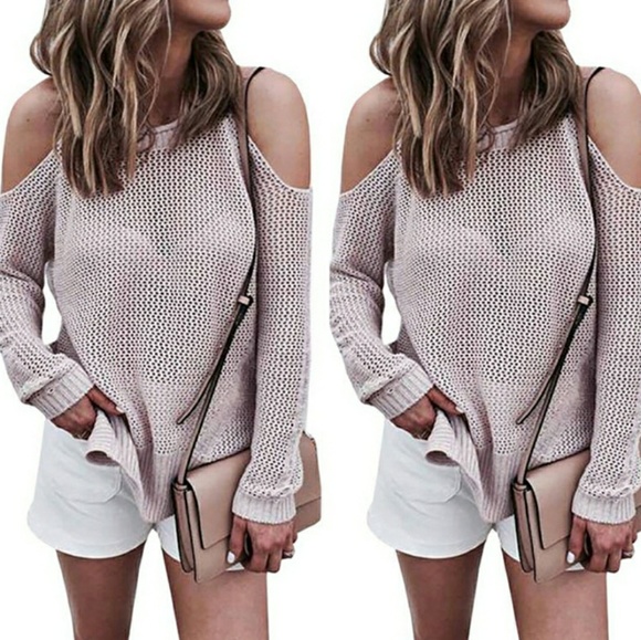 Knitted Cold Shoulder Sweater - Picture 2 of 4