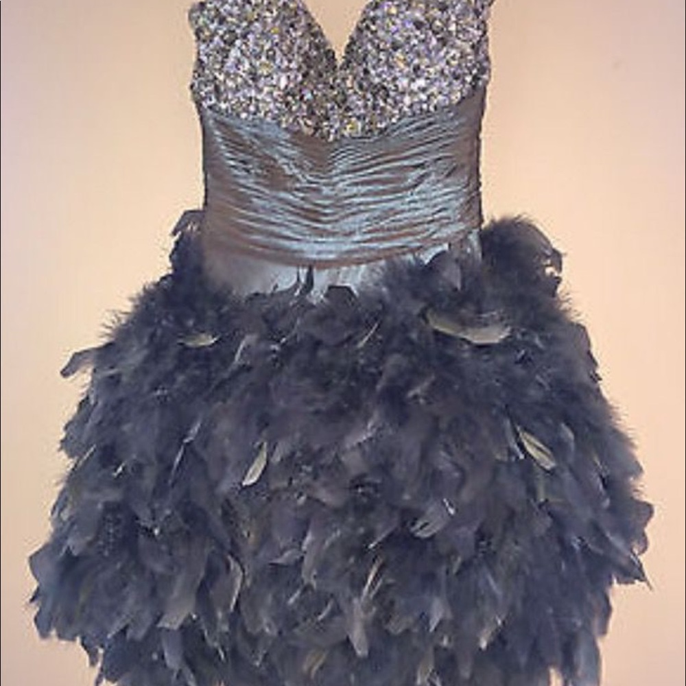 Jovani Strapless Sequin Feather Prom/Party Dress