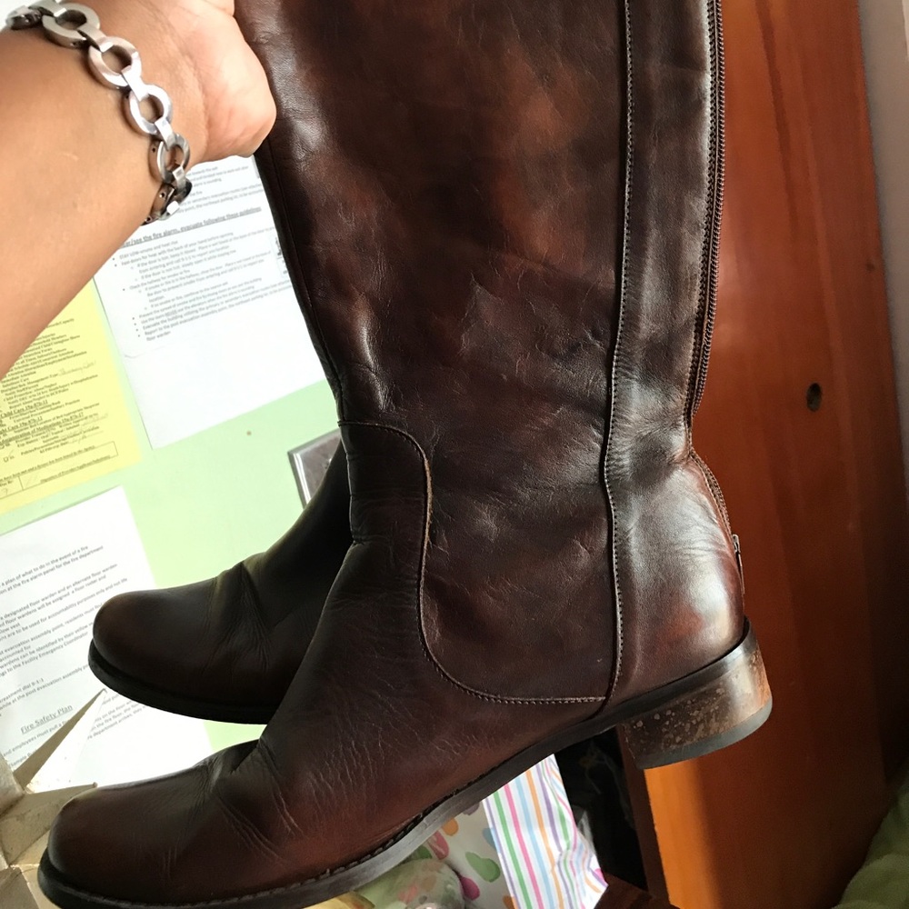 Brown leather boots