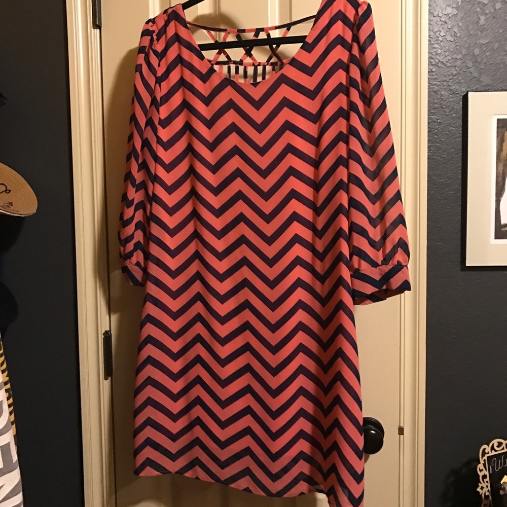 Salmon and Navy Dress