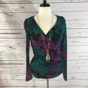 INC Floral Wrap Style Top Size LG EUC