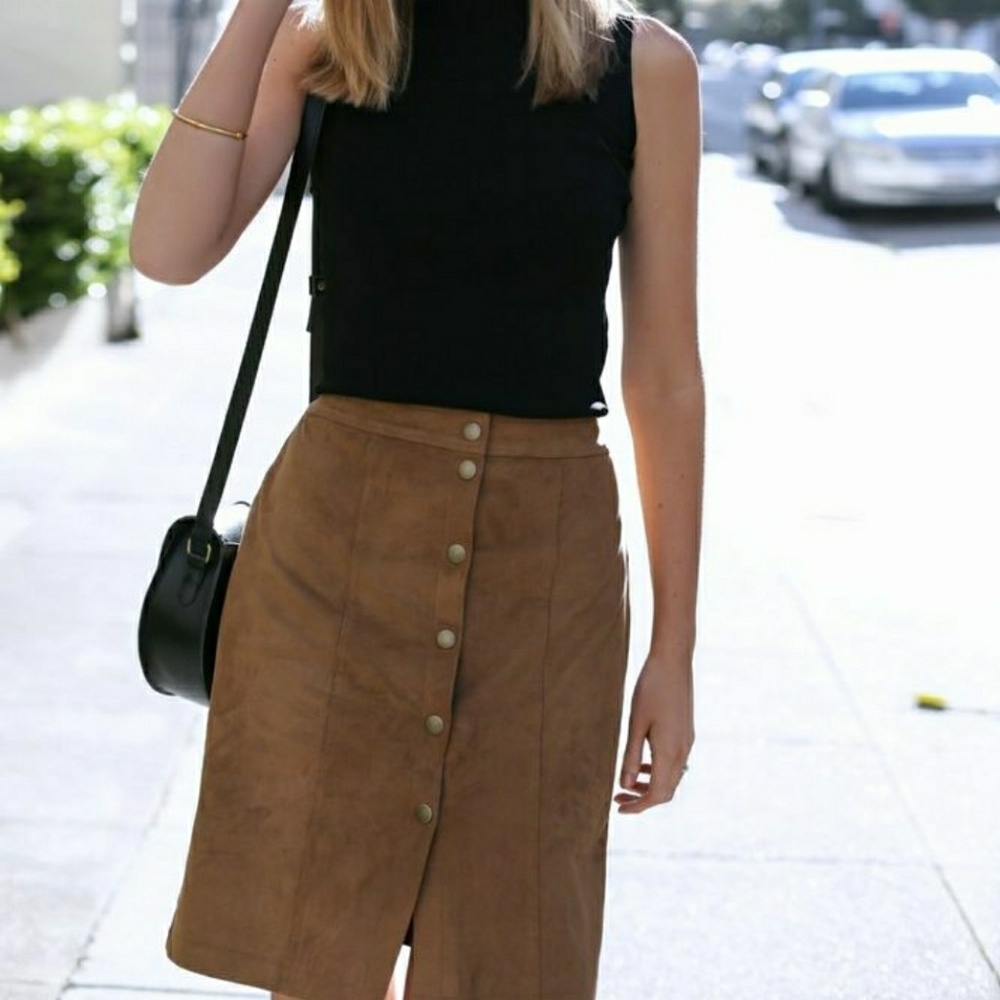Faux Suede Midi Skirt