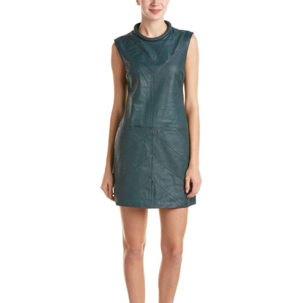 Genuine leather green dress & silk lining