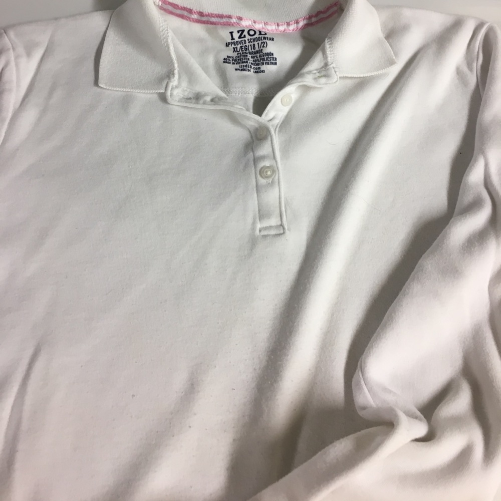 White long sleeve polo shirt.