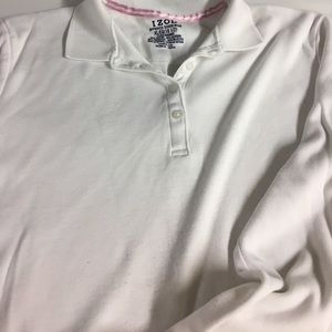 White long sleeve polo shirt.