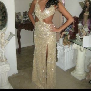 Gold cut out prom dress Sherri hill