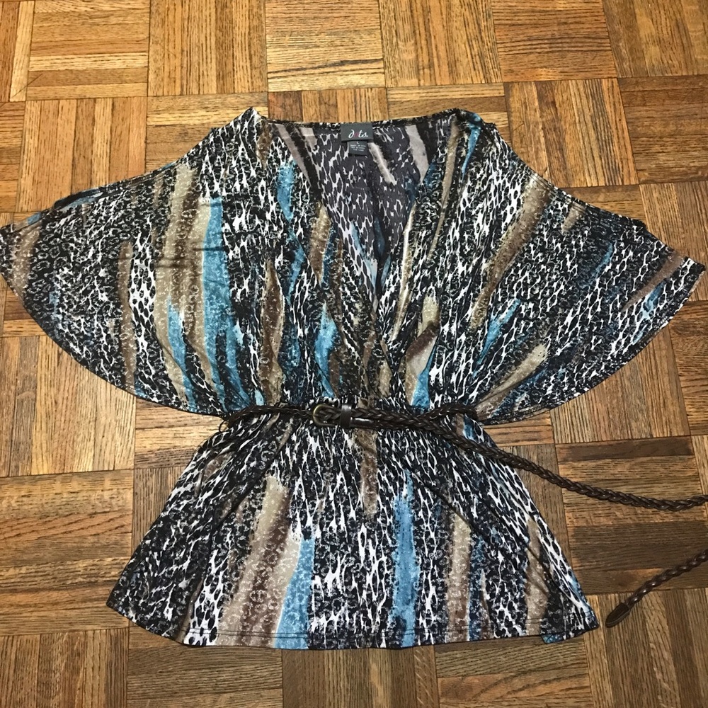 Dots Shimmer Printed Cold Shoulder Belted Top SZ L
