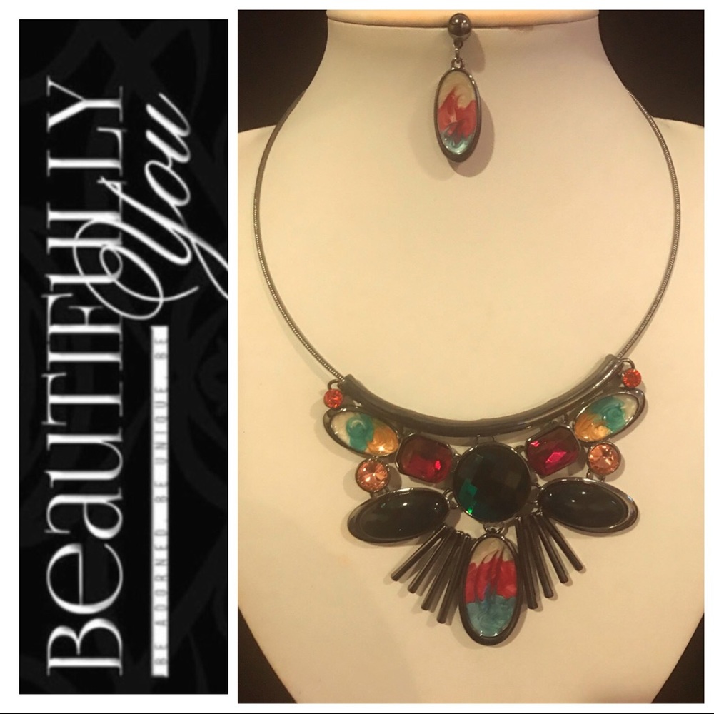 MARBLED MULTI BEAD CLUSTER NECKLACE SET