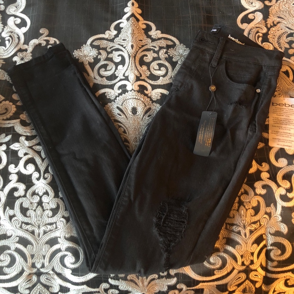 Bebe Black Heart Break Skinny Jeans