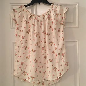 Floral blouse pink cream keyhole neckline