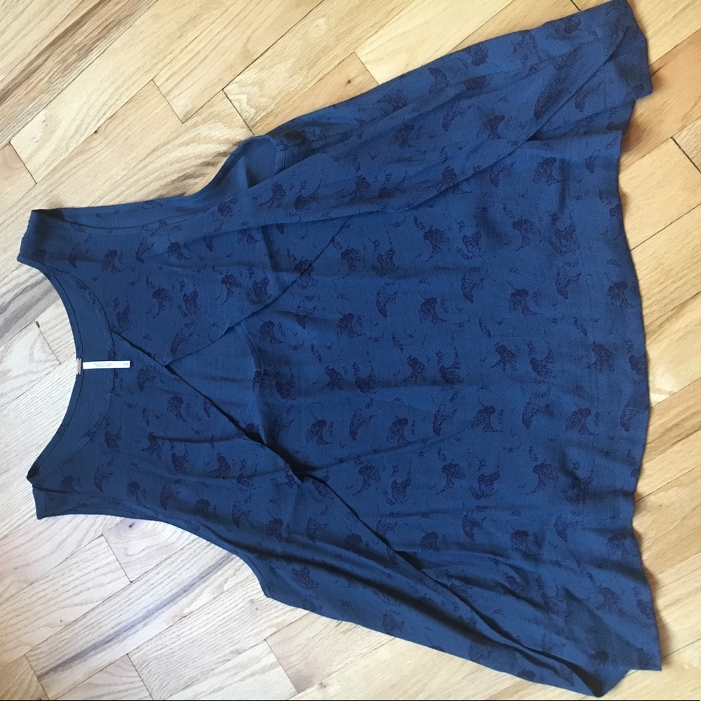 Free people blue blouse with key hole neck