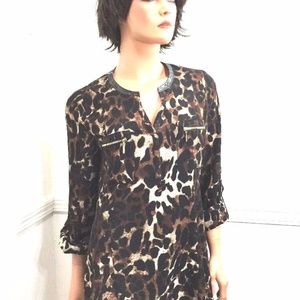 Rafaella Semi Sheer Animal Print Tunic Top Medium