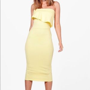 BOOHOO YELLOW BANDEAU DRESS