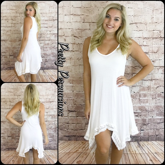 Pretty Persuasions Dresses & Skirts - SALE‼️ Ivory White Crochet Trim Jersey Tunic Dress